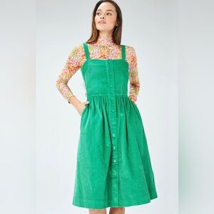 HVN Laura Gathered Cotton Corduroy MIDI Dress in Green Size 0